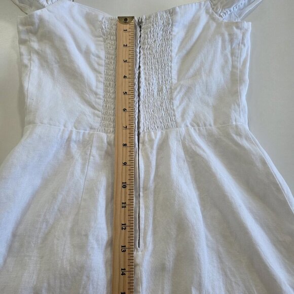 Reformation Linen Mini Dress Sz 2 White Smoked Back Lined Sleeveless Monochrome - Picture 5 of 15